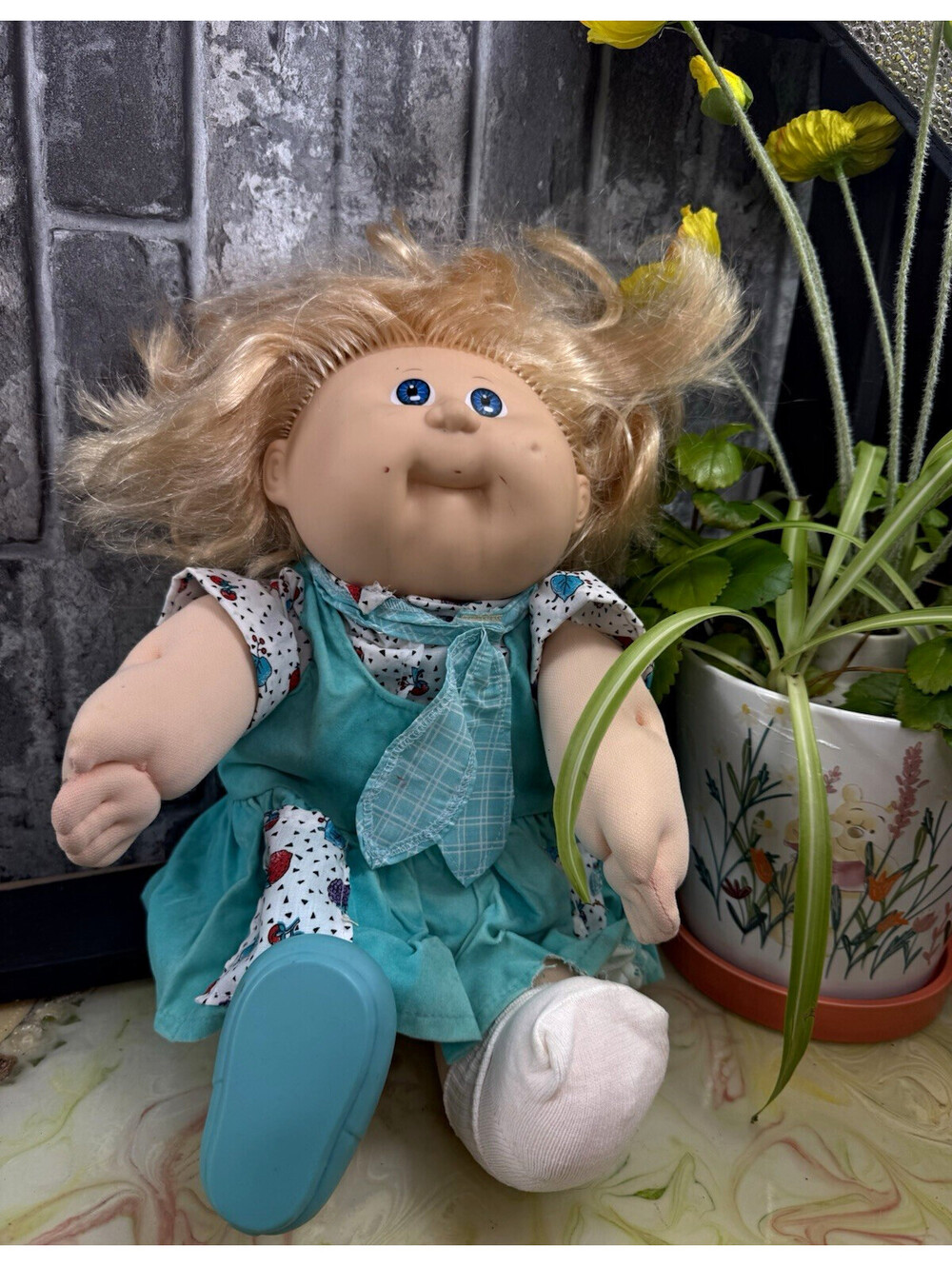 Cabbage Patch Kids 16in Soft Body Girl Doll Blonde Curly Blue Eyes 1987 Signed